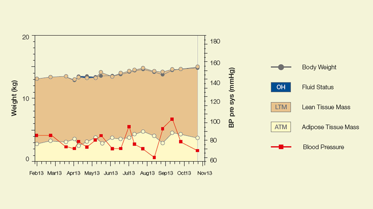 Chart of body composition development and blood pressure
